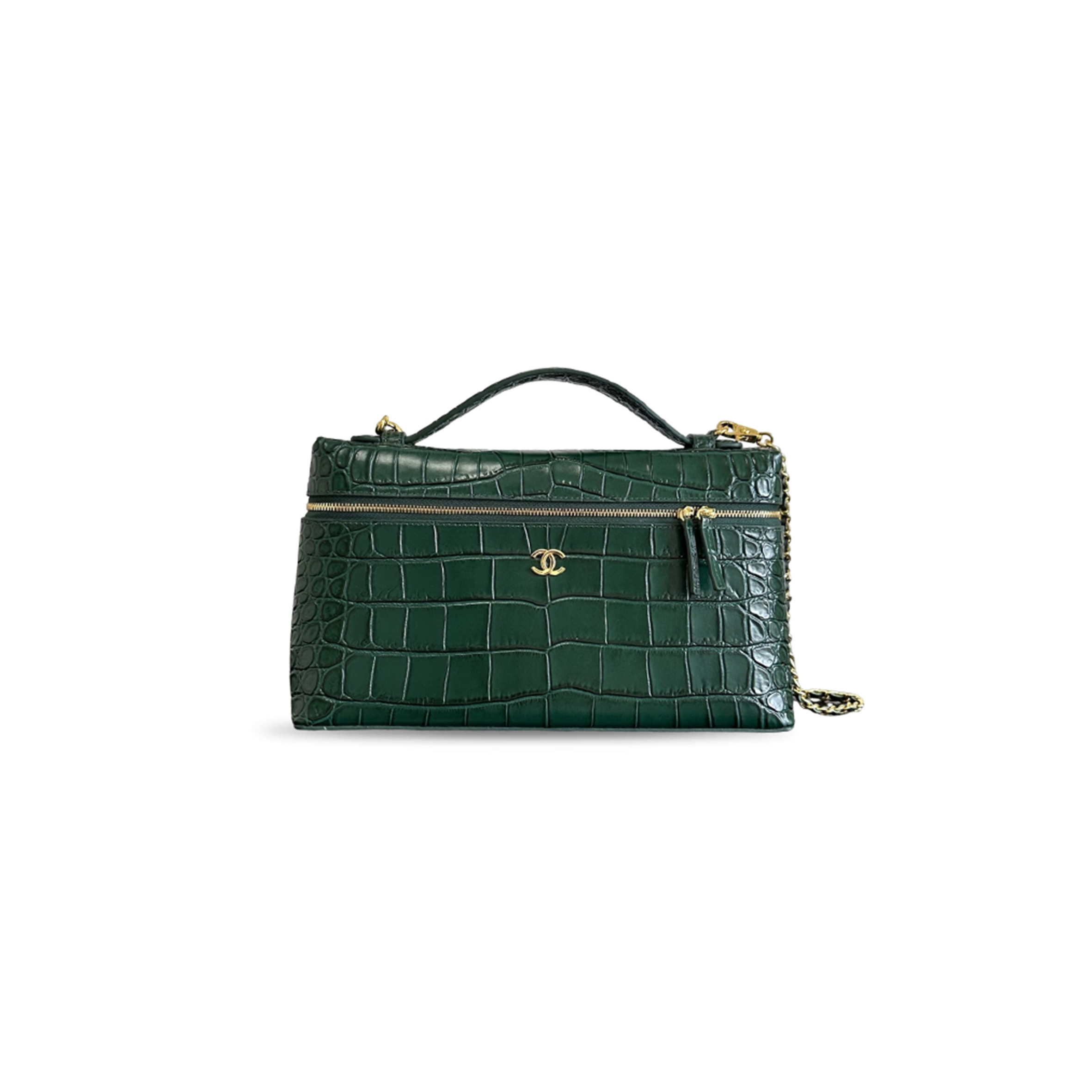 CHANEL CROCODILE EMBOSSED VANITY WITH CHAIN HANDBAG (28*17*5cm)